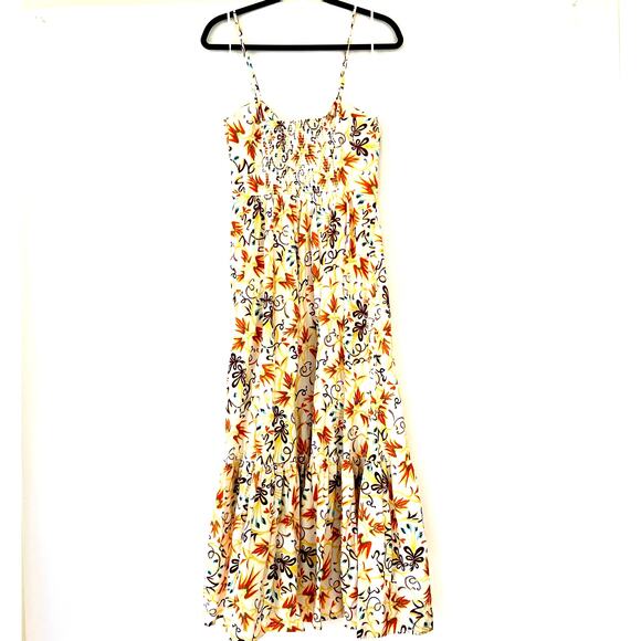 A.L.C  A-Line Midi Dress White Multi Lilah Print Flounce Hem Size 12 - Picture 7 of 8